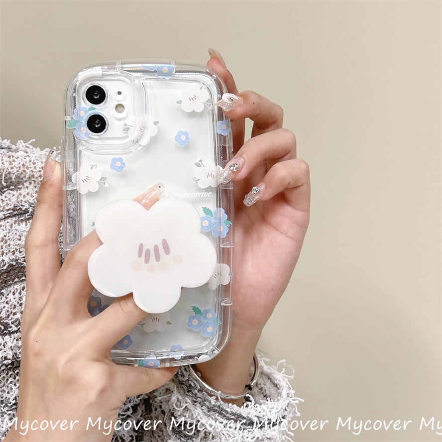Ốp Điện Thoại Silicone Mềm Chống Sốc In Hình Hoa Trắng Có Giá Đỡ Cho iPhone 11 12 13 14 Pro Max X Xr Xs 8 7 6 Plus SE 2020