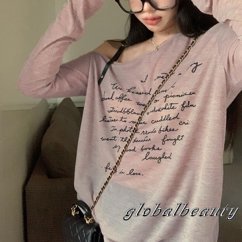 Áo Thun Nữ Dài Tay In Chữ Phong Cách Đường Phố