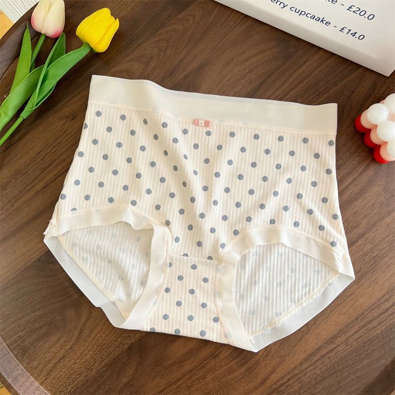 Quần Lót 100% Cotton Nguyên Chất Lưng Cao Không Xoăn In Họa Tiết Chấm Bi Dễ Thương Có Size Lớn Cho Nữ
