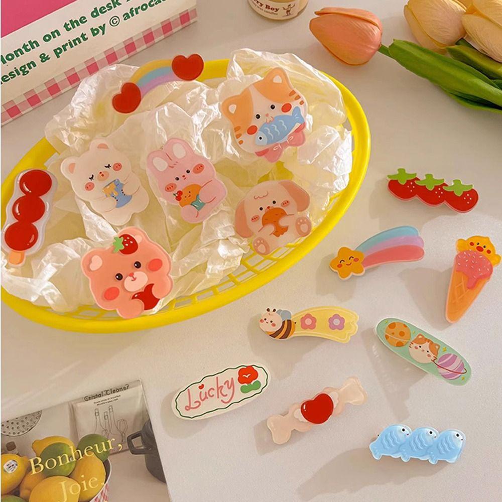 ANEMONE Set 3 Kẹp Tóc Hình Gấu Và Dâu Tây Dễ Thương Cho Bé Gái