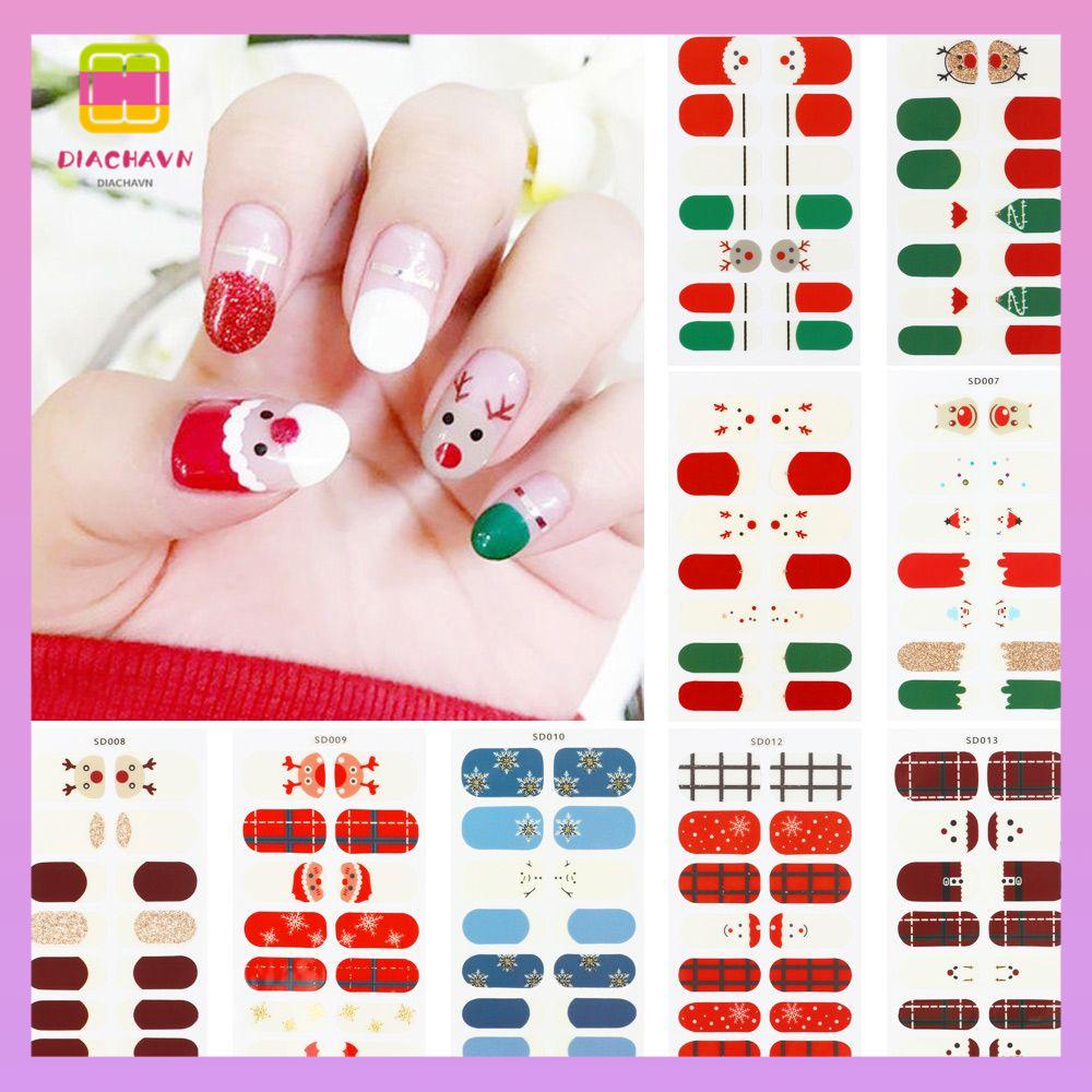 DIACHAVN Sticker Dán Móng Chống Thấm Nước Họa Tiết Hoạt Hình Phong Cách Giáng Sinh