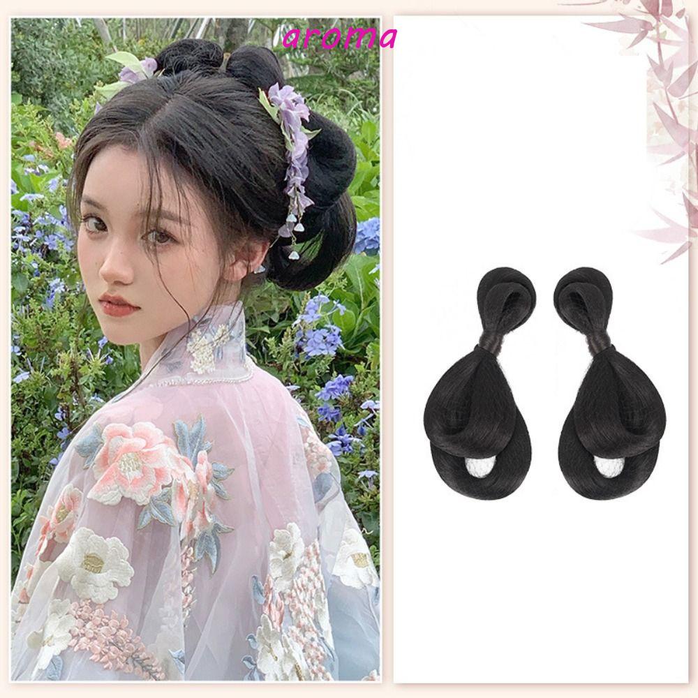 AROMA Bộ Tóc Giả Bằng Sợi Tổng Hợp Mềm Mại Màu Đen Phong Cách Hanfu Truyền Thống Cổ Điển DIY