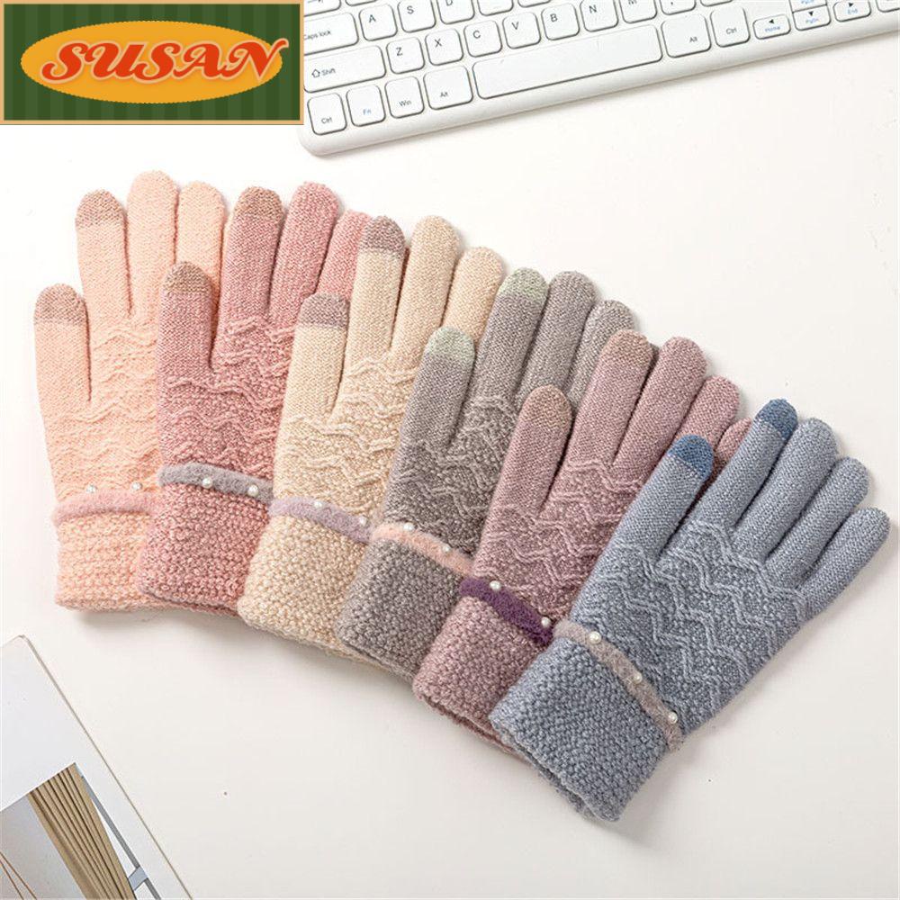 SUSANS Găng Tay Dệt Kim Dày Năm Ngón Thời Trang Mùa Đông