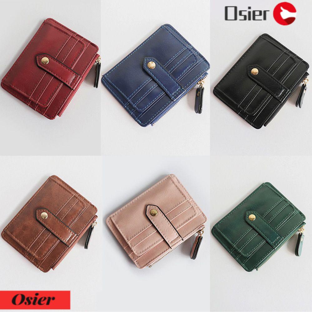 OSIER1 Ví Da PU Màu Trơn Đựng Thẻ Tín Dụng / Tiền Xu Cho Nam Nữ
