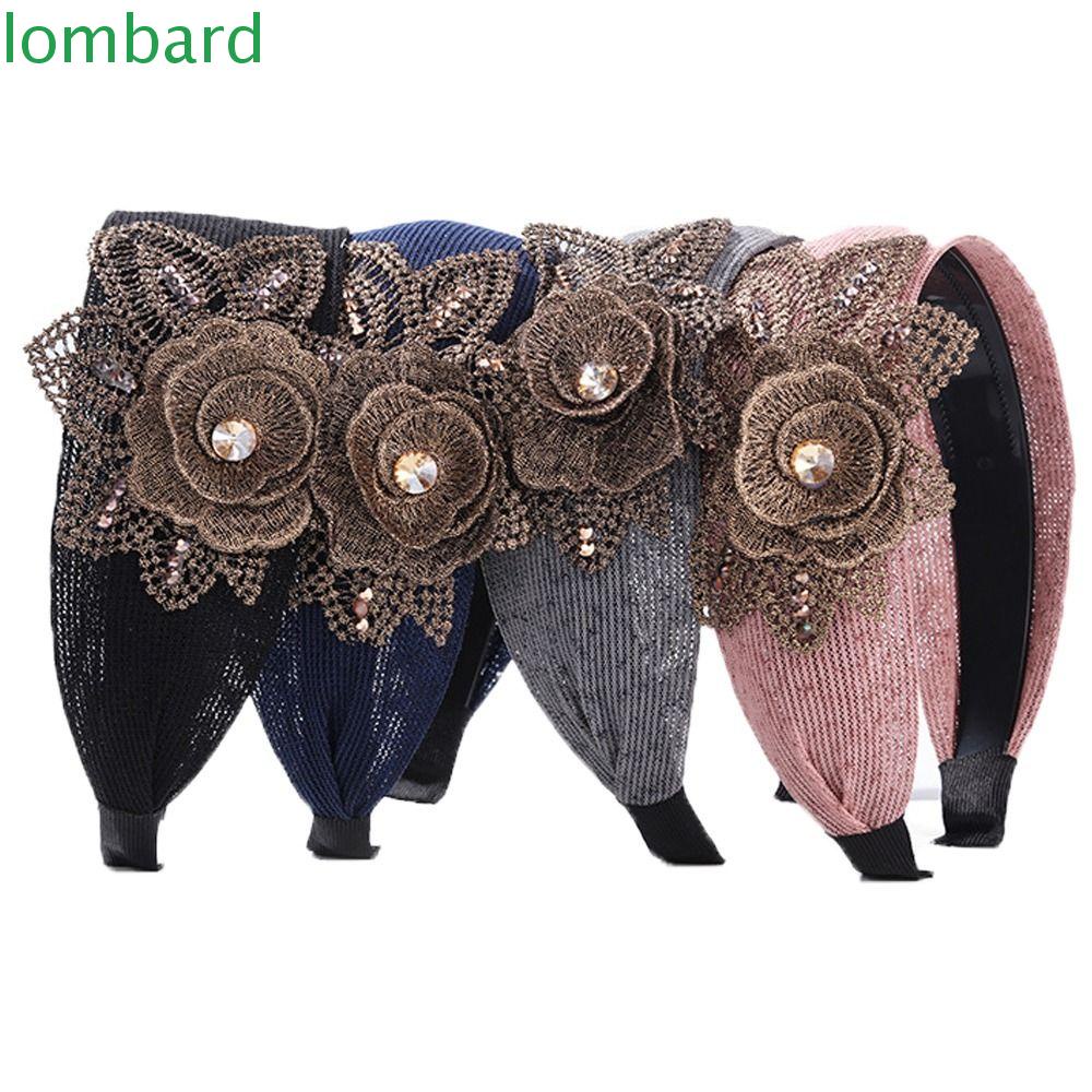 LOMBARD Băng Đô Cài Tóc Răng Bản Rộng Đính Hoa Pha Lê Thanh Lịch Cổ Điển Chống Trượt Cho Nữ