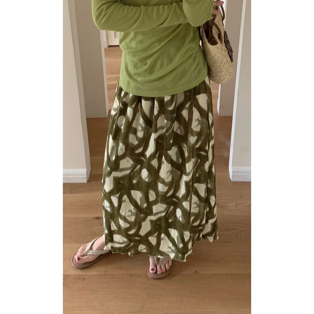 SUXI Chân Váy Dáng Rộng Họa Tiết Màu Nhuộm Phong Cách Vintage Thời Trang Mùa Hè