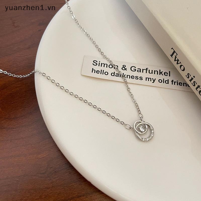 Vòng cổ Bạc Mặt Tròn Đính Đá Zircon Đơn Giản Thời Trang Cho Nữ