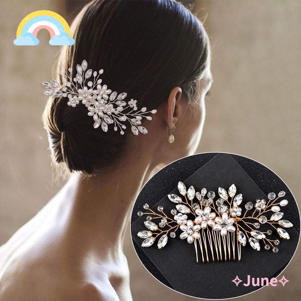 JUNE Lược Cài Tóc Hình Vương Miện Đính Pha Lê Sang Trọng