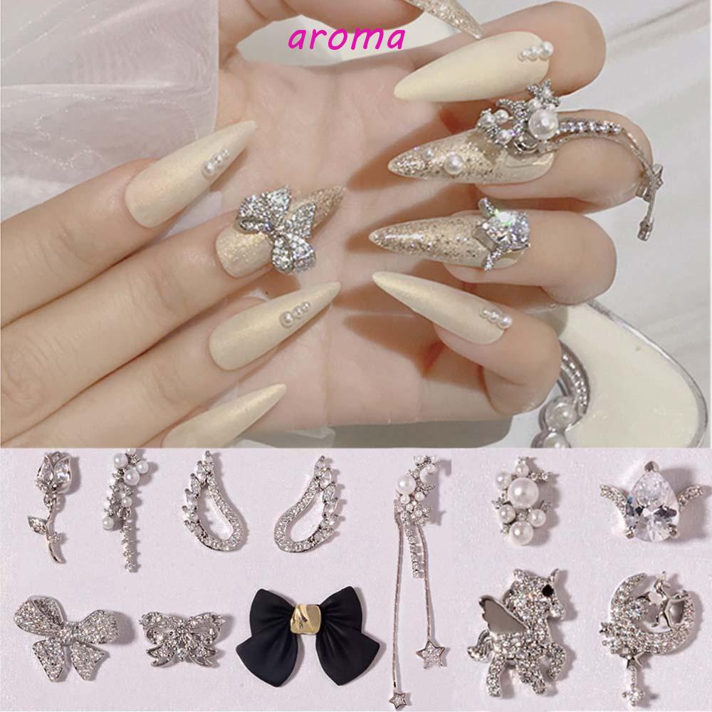 AROMA Phụ Kiện Trang Trí Móng Tay 3D Hình Hoa Đính Đá Xinh Xắn