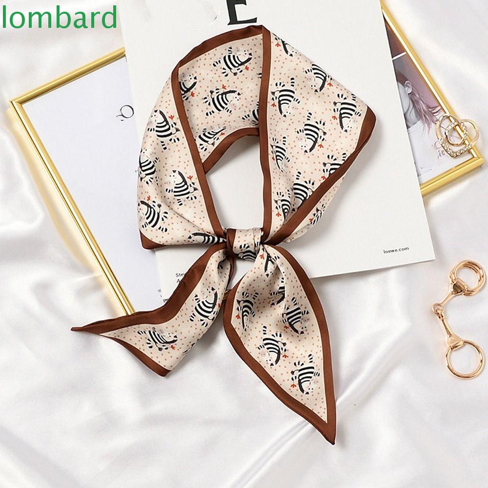 LOMBARD Khăn Choàng Cổ Dài Bằng Lụa Satin In Họa Tiết Hoa / Da Báo / Động Vật Dễ Phối Đồ