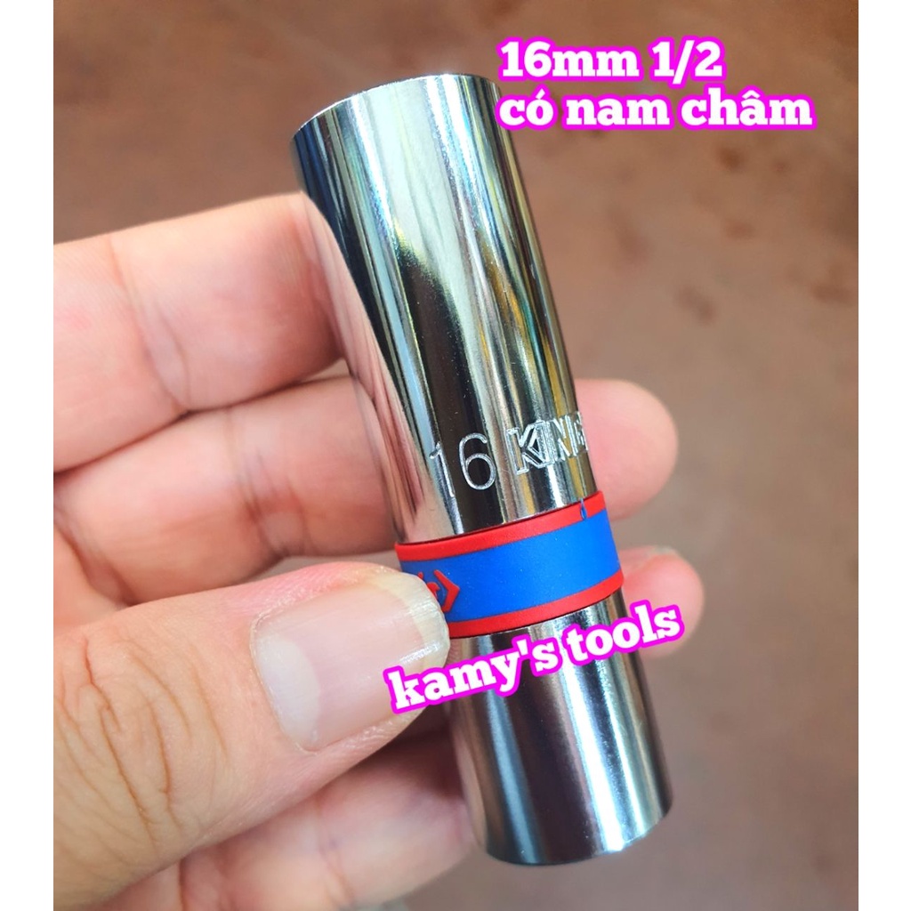 Đầu khẩu tuýp tháo mở bugi có nam châm 16mm 1/2 inch 6 cạnh dài 70mm Kingtony 466516