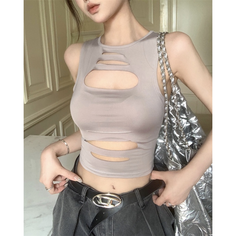 Áo Croptop Sát Nách Thiết Kế Xẻ Rách Quyến Rũ