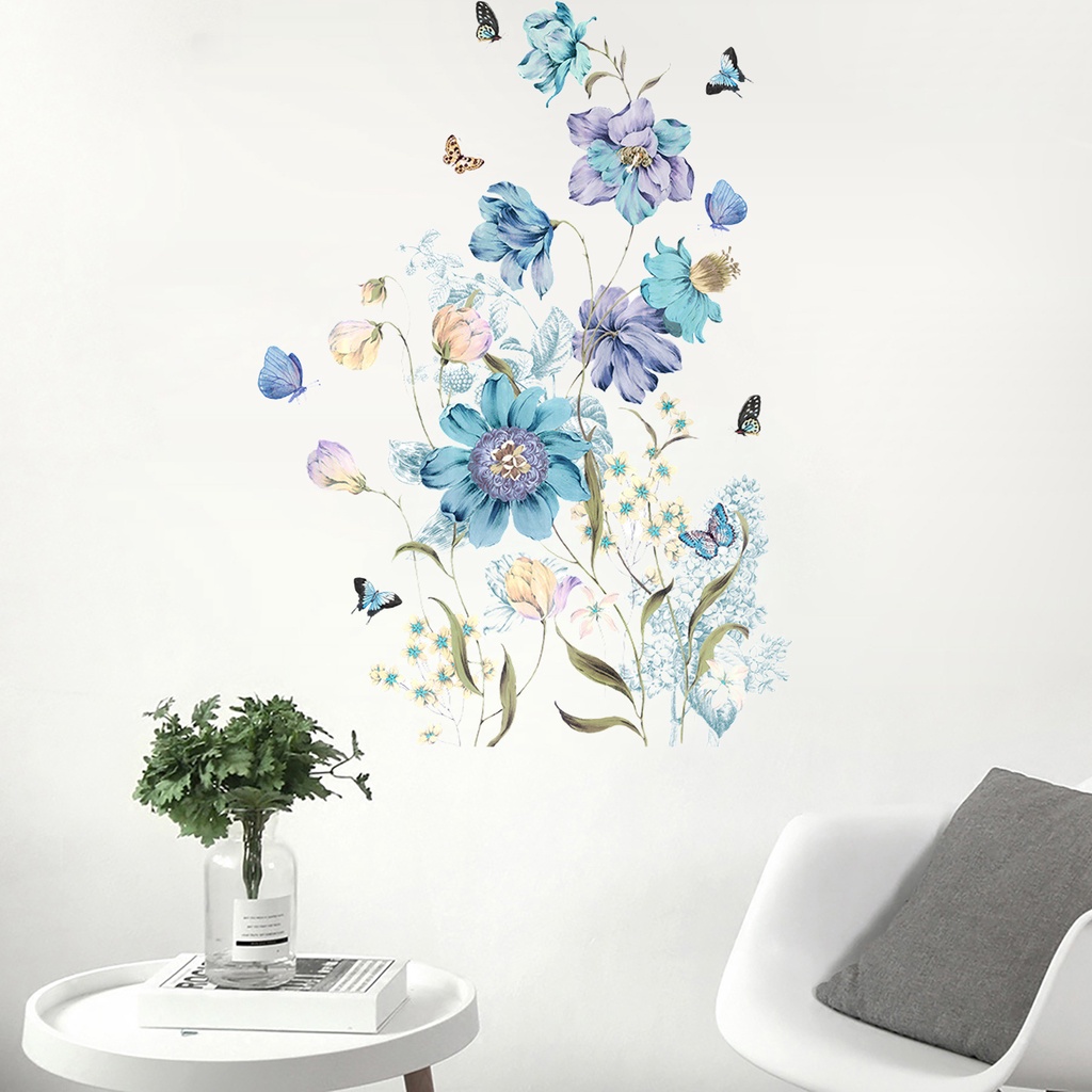 Miếng Dán Tường Bằng PVC Tự Dính Họa Tiết Hoa Và Bướm Xinh Xắn Trang Trí Nhà Cửa
