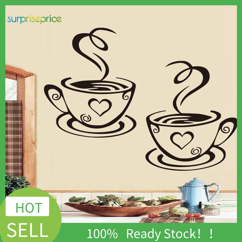 Miếng Dán Tường Trang Trí Hình Tách Cà Phê / Trái Tim Nghệ Thuật Tháo Rời Được Dành Cho Nhà