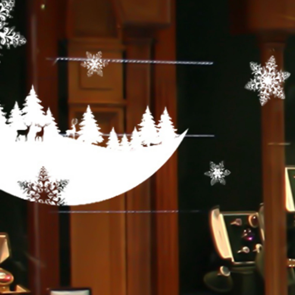 (Bất Ngờ) Hình Dán Tường Chủ Đề Giáng Sinh Lãng Mạn Không Thấm Nước Bông Tuyết Mặt Trăng Trang Trí Nhà Cửa