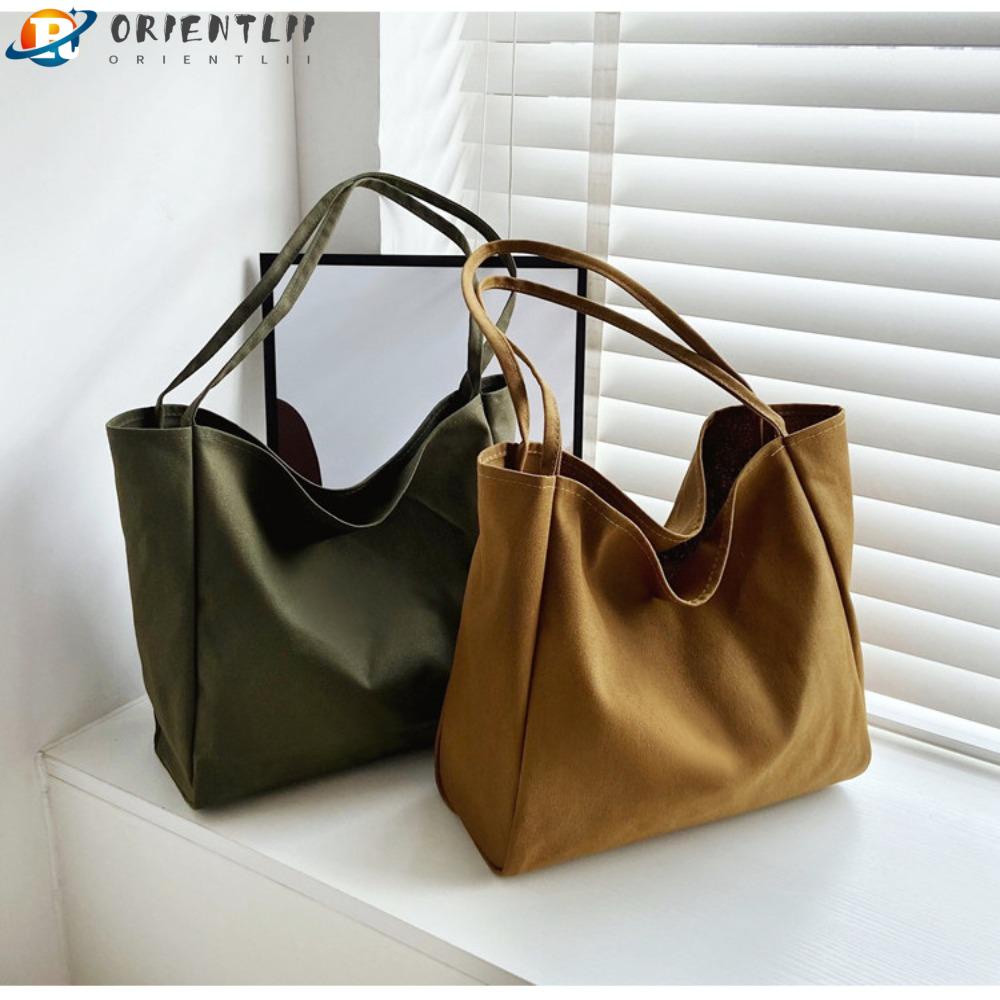 ORIENTLII Túi Xách Canvas Hai Mặt Sức Chứa Lớn Màu Trơn Mẫu Mới Dành Cho Nữ