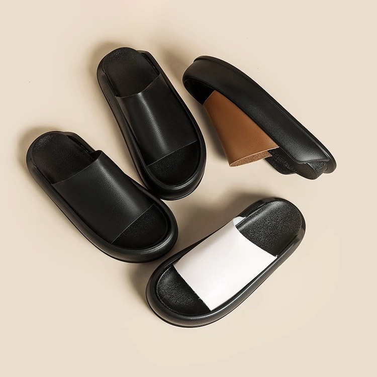 Duoya Tóc Thẳng ~ [Hàng Có Sẵn] Dép Da Mềm Dày Hở Ngón Đi Biển Thiết Kế Đơn Giản Hợp Thời Trang Cho Nữ Miễn Phí Vận Chuyển