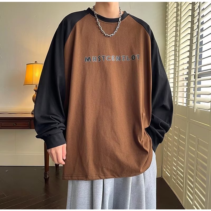 Áo Thun Tay Dài Phối Màu Tương Phản Thời Trang Cho Nam