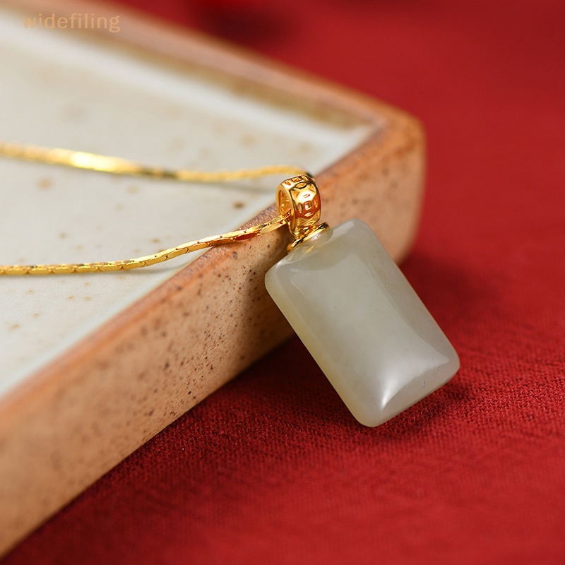 Vòng cổ Mặt Vuông Đính Đá Ngọc Bích Phong Cách Hetian Vintage Thời Trang Cho Nữ