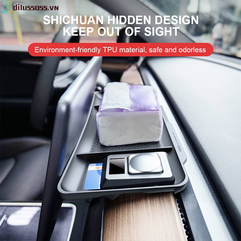 Khay Đựng Đồ Ẩn Bằng TPU Hít Nam Châm Chống Trượt Cho Tesla Model 3 Y