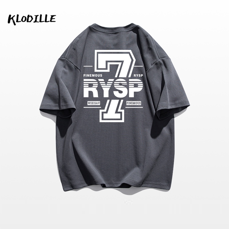 Áo thun KLODILLE 100% cotton tay ngắn dáng rộng in hoạ tiết đơn giản trẻ trung cho nam