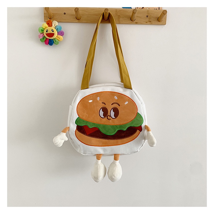 Túi Xách Đeo Vai Vải Canvas Mềm In Hoạt Hình hamburger Nhật Bản Dễ Thương Cho Nữ