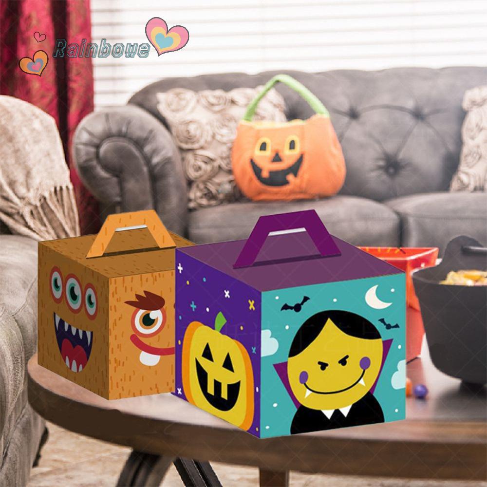 RAINBOW Bộ 3 Hộp Giấy Đựng Kẹo Có Tay Cầm Phong Cách Halloween