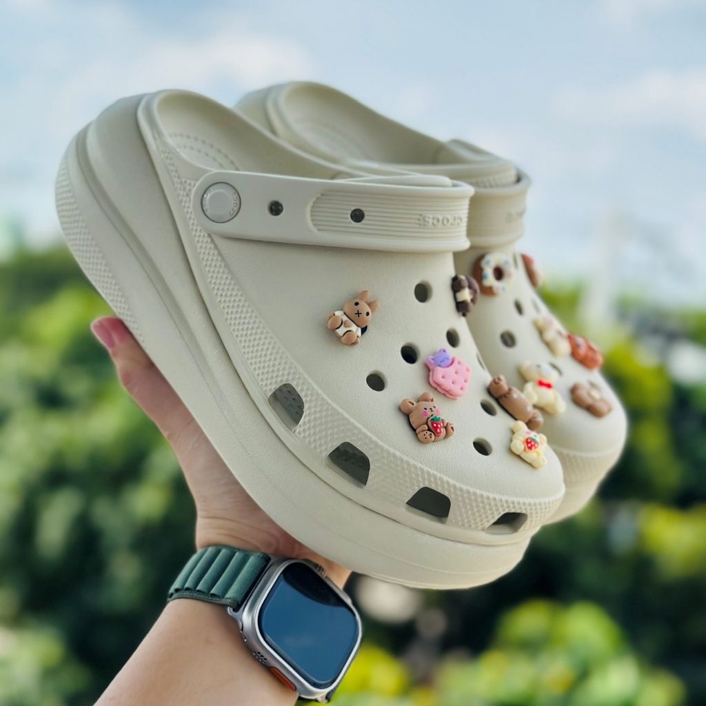 Sục Crocs Crush Clog đế cao 7cm tôn dáng nữ, sục siêu bền, thoáng khí, đi mưa thoải mái TẶNG 10 sticker 3D