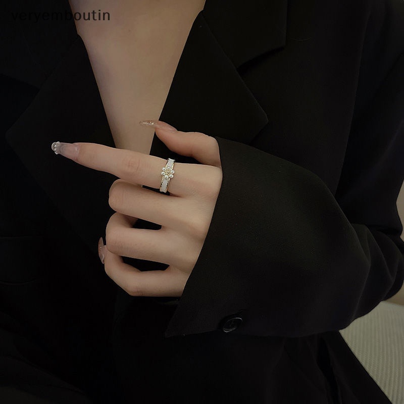 Nhẫn Hở Hình Hoa Đính Ngọc Trai Thời Trang Ngọt Ngào Có Thể Điều Chỉnh Cho Nữ