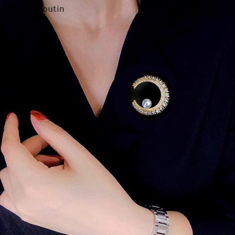 Ghim Cài Áo Hình Mặt Trăng Đính Ngọc Trai Nhân Tạo Thời Trang Cho Nam Nữ