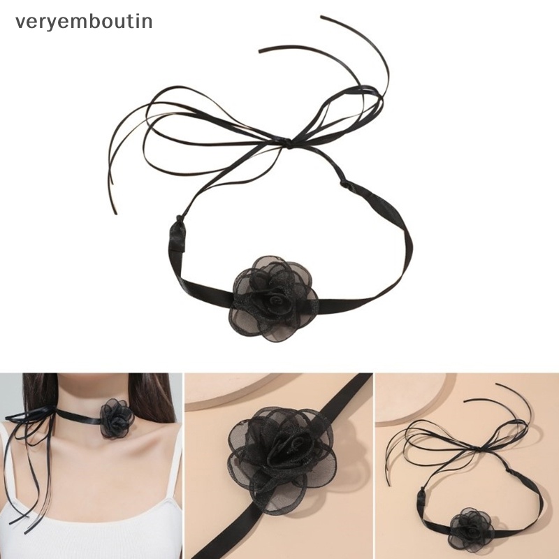 Vòng Cổ Choker Hình Hoa Trà Thắt Nơ Phong Cách Vintage Cho Nữ