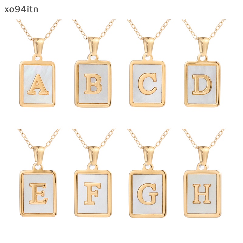 Tn Vòng cổ Mạ Vàng Mặt Vuông Khắc Chữ Mother of Pearl Bằng Thép Không Gỉ Đơn Giản Cho Nữ