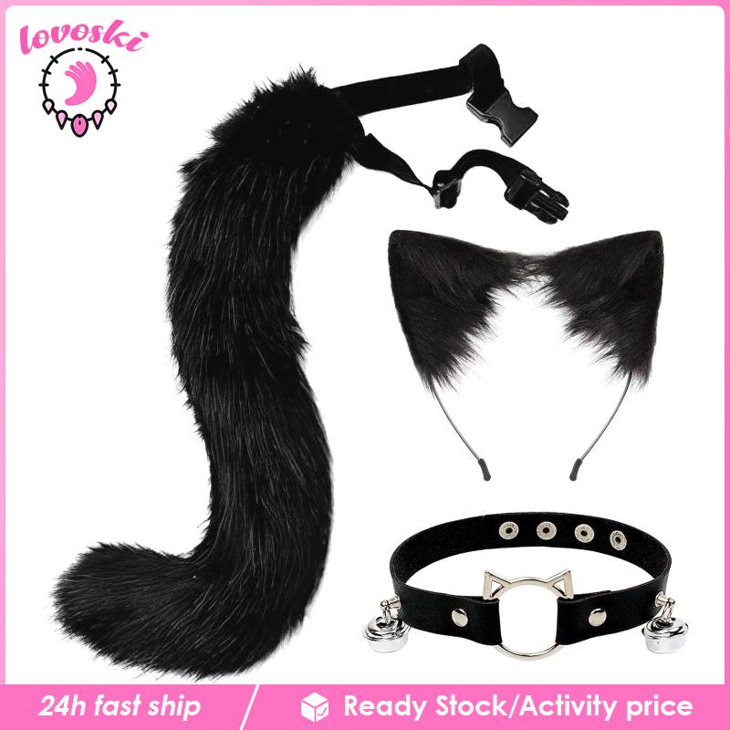 Set 3 Món Gồm Vòng Cổ Choker Và Đuôi Lông Nhung Hóa Trang Nhân Vật Anime