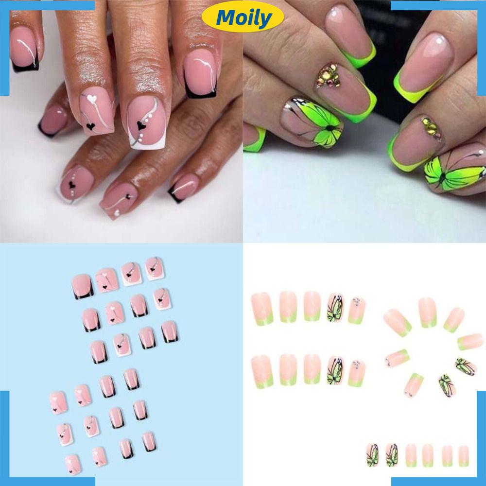 MOILYVN Bộ Móng Tay Giả Che Phủ Toàn Diện Đầu Vuông Có Thể Tháo Rời Cho Nữ