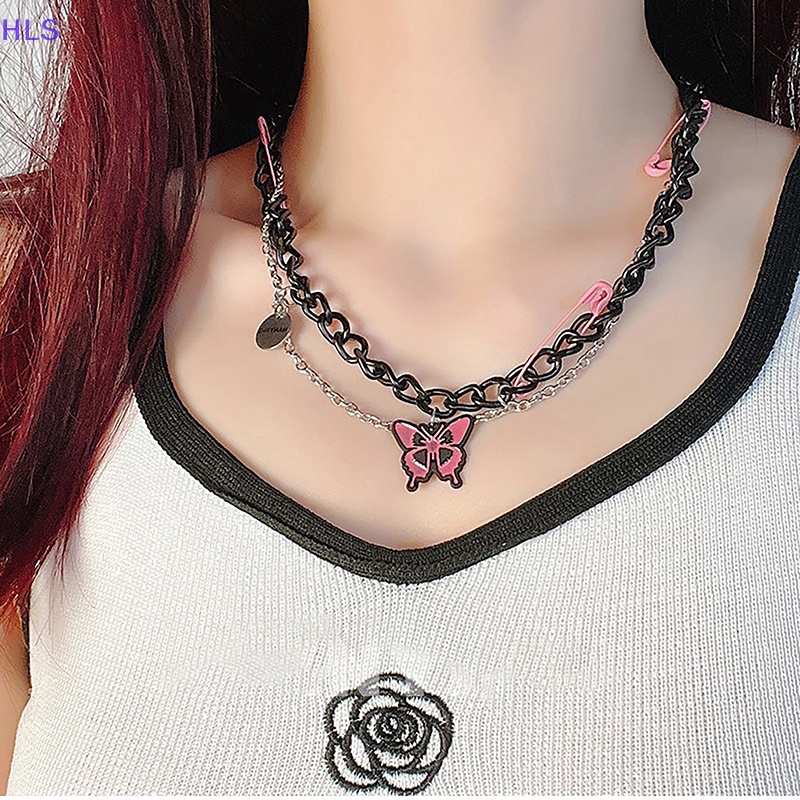 [HLS] Vòng Cổ Dây Xích Y2K Mặt Hình Bướm Hồng Ngọt Ngào Cá Tính Thời Trang Dành Cho Nữ
