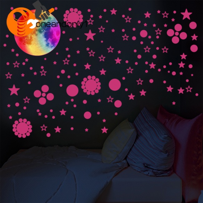Bộ 3 Miếng Dán Tường Dạ Quang Tự Dính Hình Trăng Sao Trang Trí Phòng Bé Gái