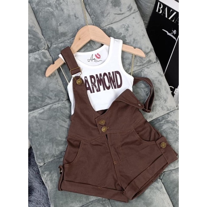 Yếm kaki giặt kèm áo siêu xinh cho bé gái 10-30kg