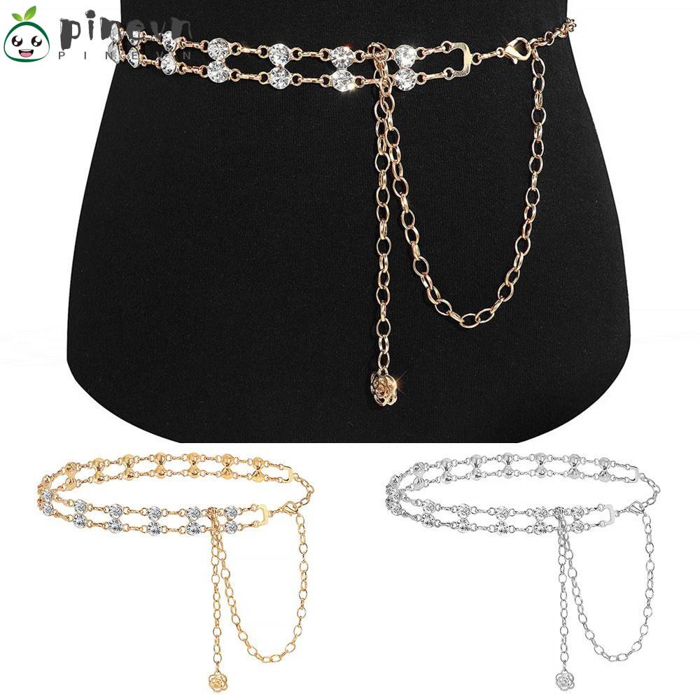 PINEVN Thắt Lưng Dây Xích Kim Loại Đính Đá Thanh Lịch Cho Nữ