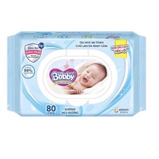 [ Mẫu mới-Date mới] Khăn ướt Bobby không mùi 80/100 Miếng