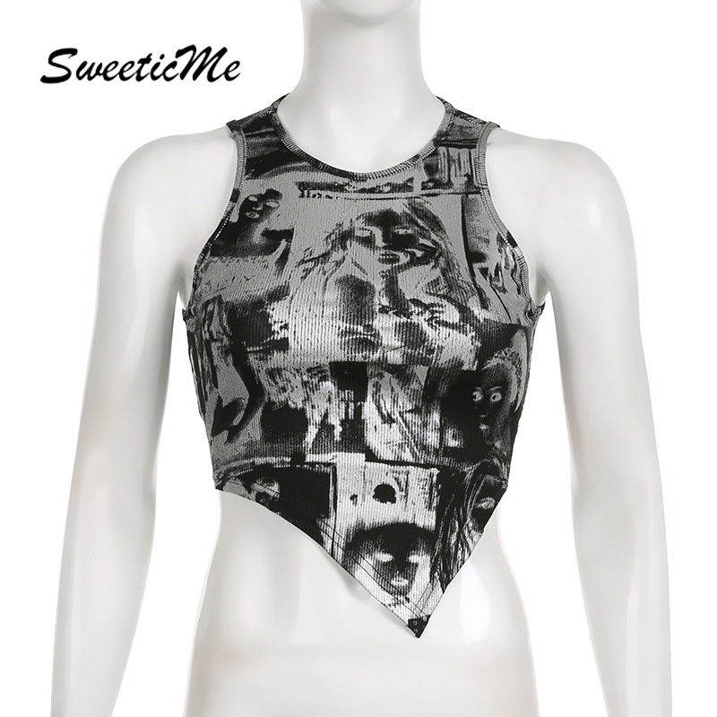 Áo Tank Top Ôm Dáng In Họa Tiết Thời Trang Đường Phố 2023 Cho Nữ