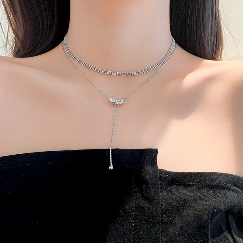 Vòng cổ Hai Lớp Thắt Nơ Tua Rua Phong Cách Hàn Quốc Kiểu Mới