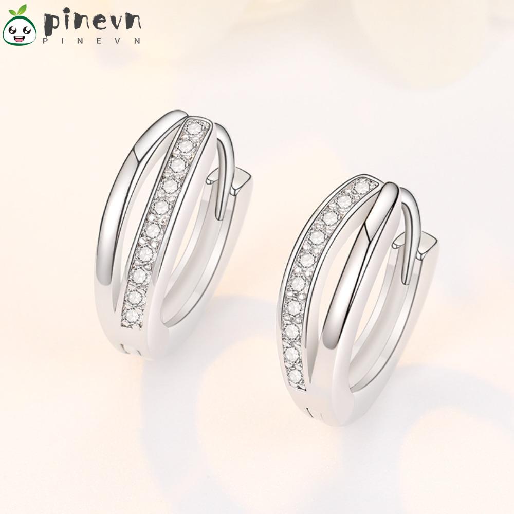 PINEVN Set 2 Khuyên Tai Dạng Vòng Đôi Đính Đá Pha Lê Cao Cấp Kiểu Dáng Mới Dành Cho Nữ