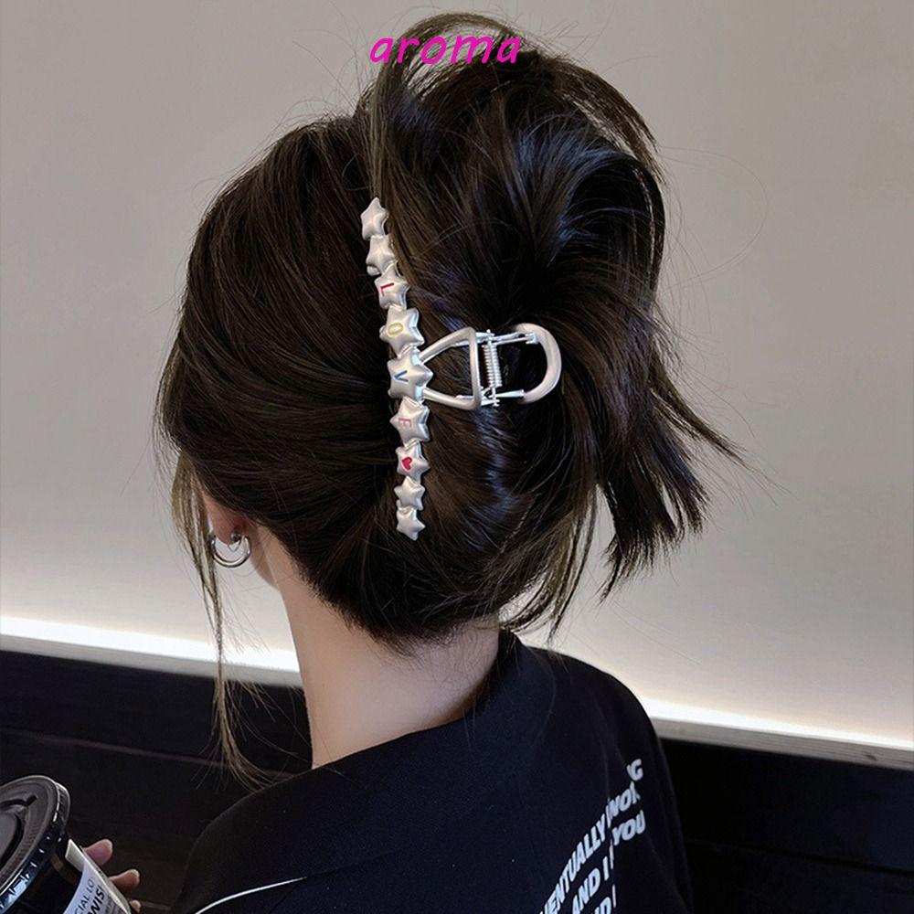 AROMA Kẹp Tóc Hình Ngôi Sao / Cá Mập / Chữ Love Bằng Hợp Kim Màu Bạc Cá Tính Phong Cách Kroean Cho Đường Phố