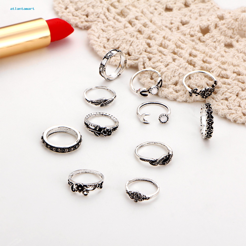 Túi Đựng Đồ Dùng Đa Năng Tiện Dụng| Bộ 11 Nhẫn Đeo Đốt Ngón Tay Khắc Hình Hoa Hồng Phong Cách Retro