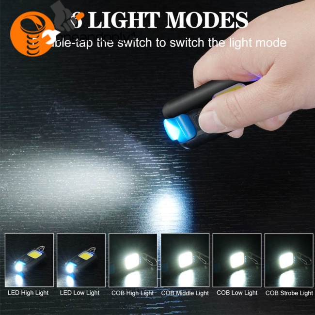 Đèn Led Cob Khẩn Cấp Mini Đa Năng Kèm Móc Khóa Có Thể Sạc Lại Bằng Cổng Usb Tiện Dụng