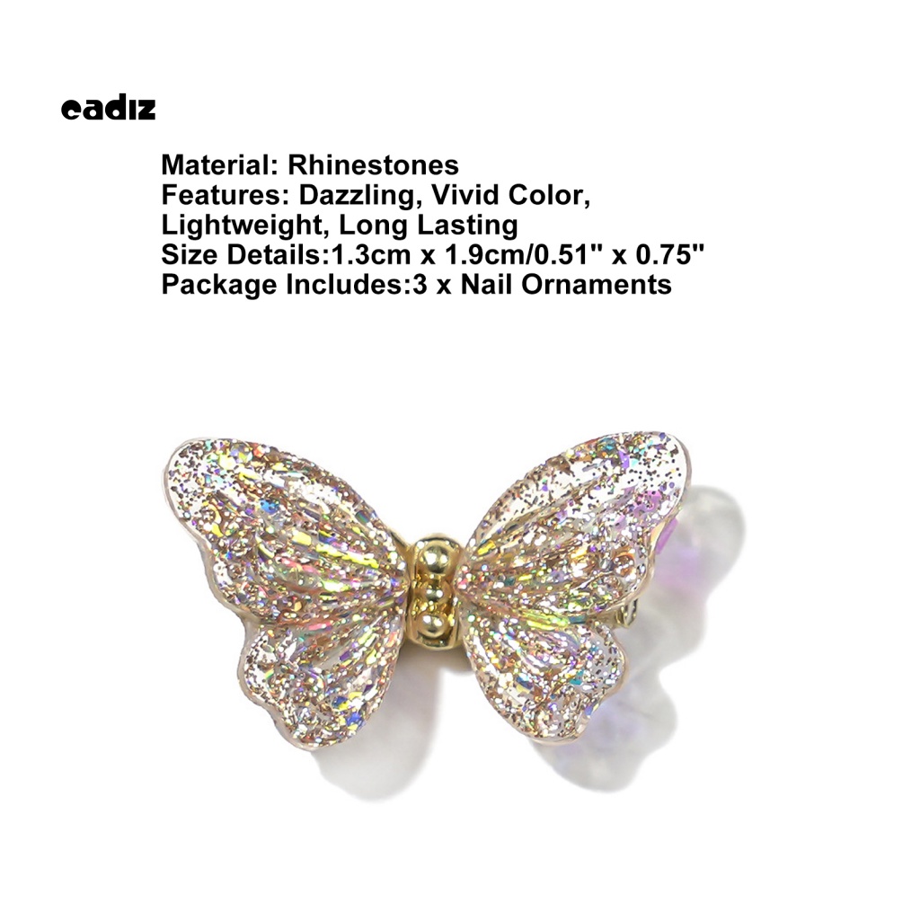 Bộ 3 Phụ Kiện Trang Trí Móng Tay Hình Bươm Bướm Xinh Xắn Chống Thấm Nước