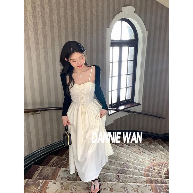 DannieWan chân váy bánh bèo 2 dây dáng dài đầm đen váy nữ xinh bánh bèo Stylish ins Comfortable Thời trang A92M0TN 36Z230909