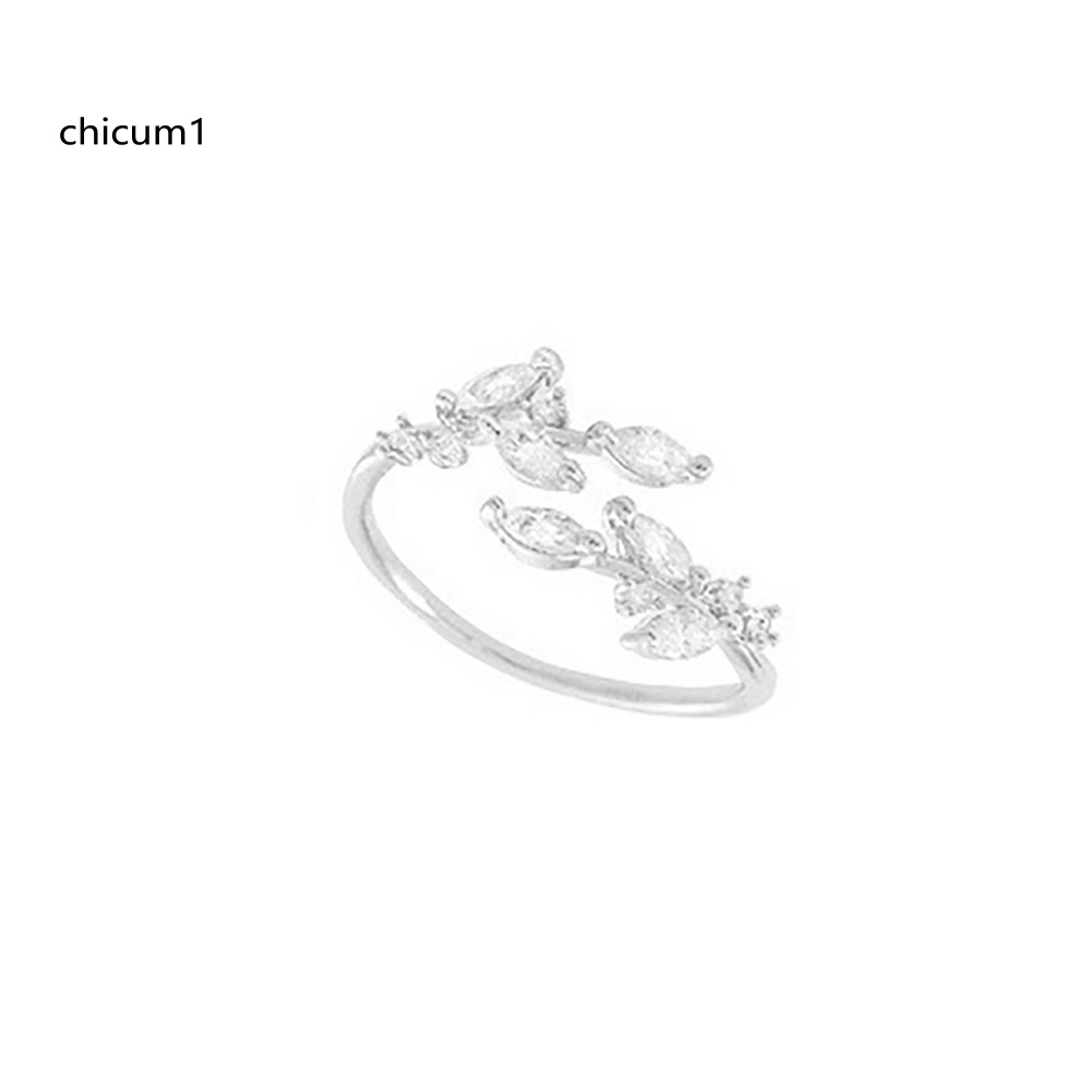 Nhẫn Hở Hình Chiếc Lá Đính Đá Thời Trang Cho Nữ