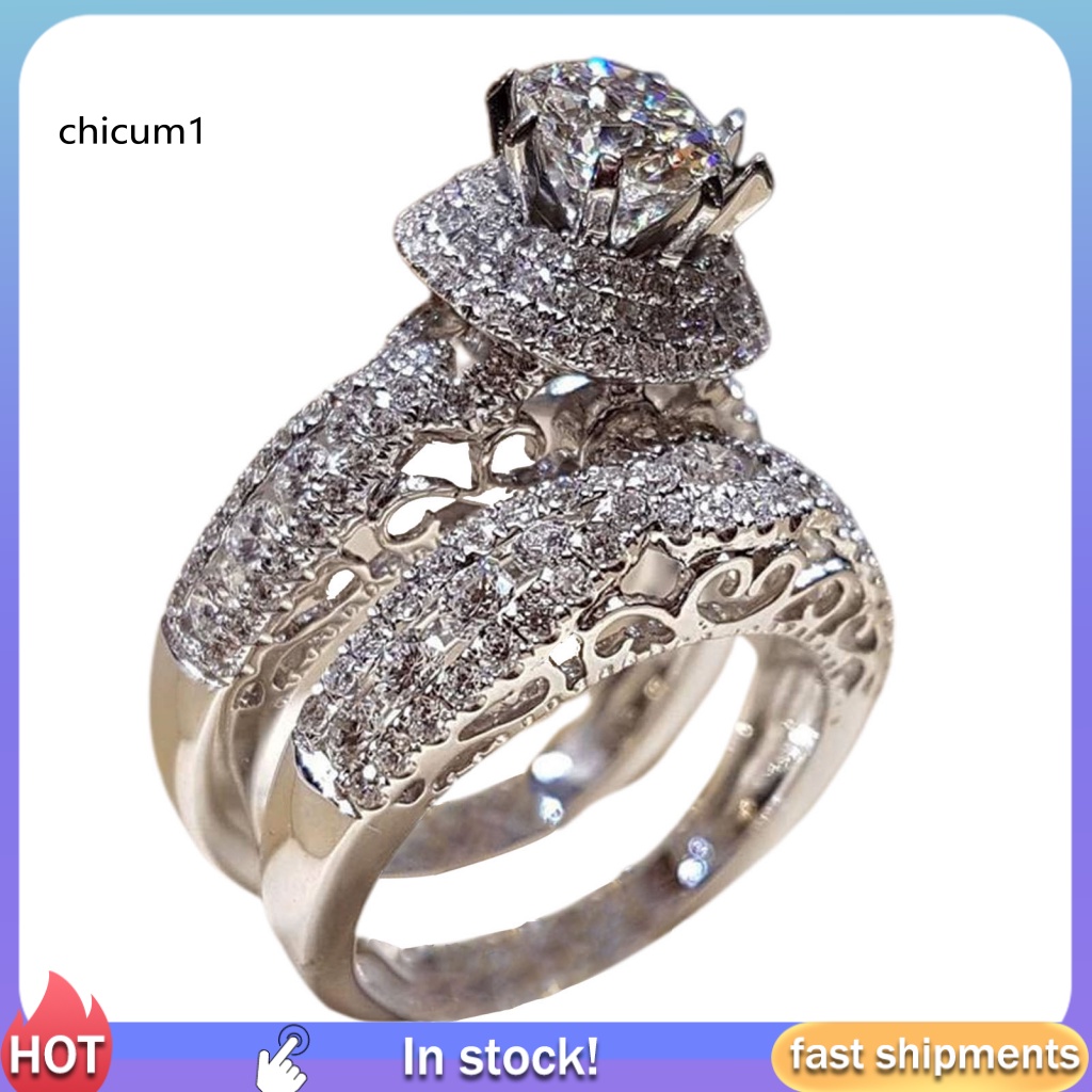 1 Cặp Nhẫn Cưới Mạ Điện Đính Đá Zircon Sáng Bóng