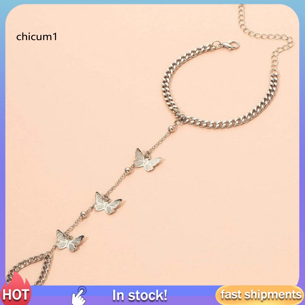 Vòng Đeo Tay Kèm Nhẫn Hình Bướm Có Thể Điều Chỉnh Độ Dài Phong Cách Hip hop Cho Nữ